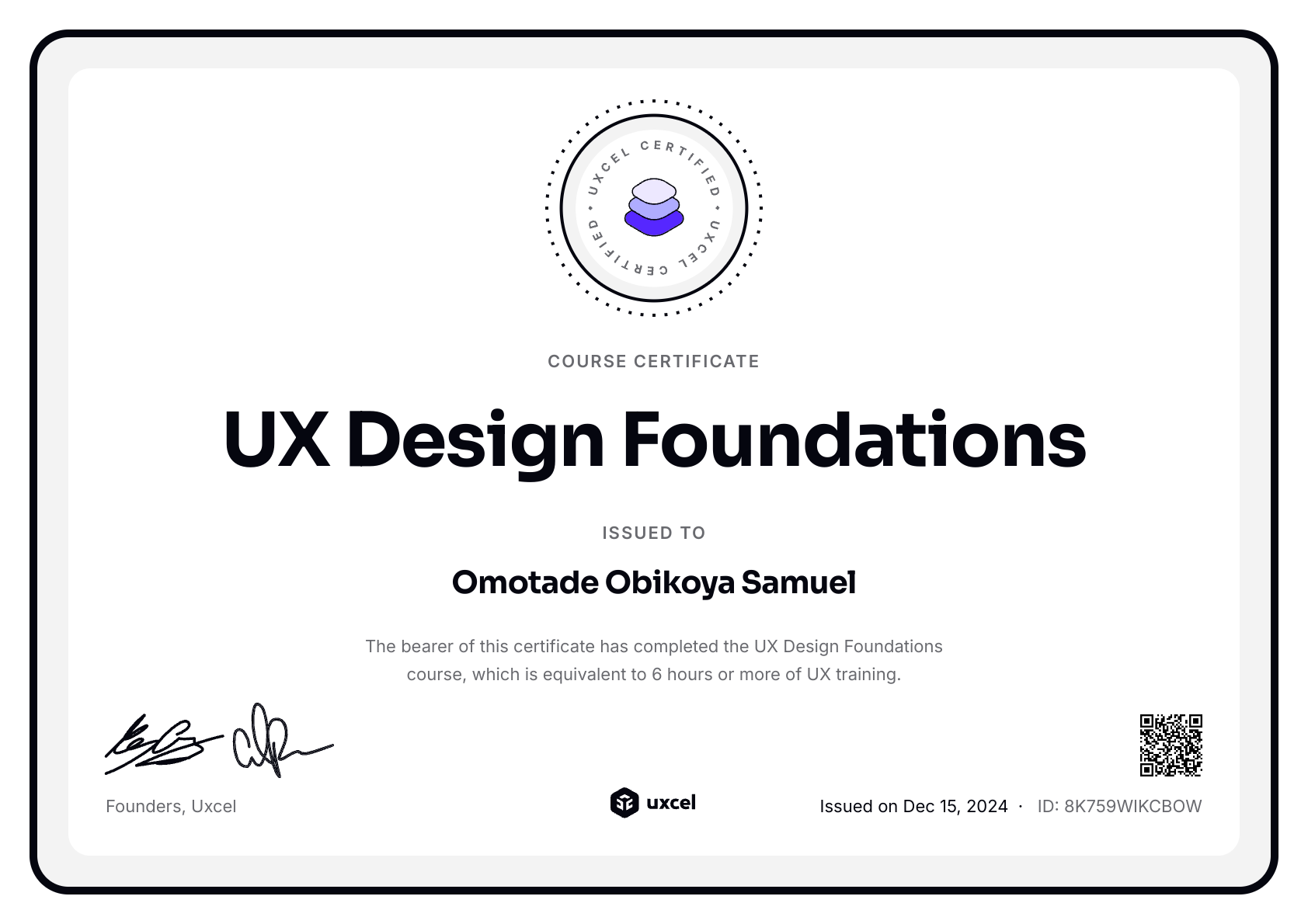 OMotade Obikoya Samuel's certificate